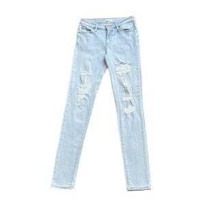 LEVIS 711 Womens Size 26 Ripped Destroyed Skinny Light Blue Jeans 30.5" Inseam